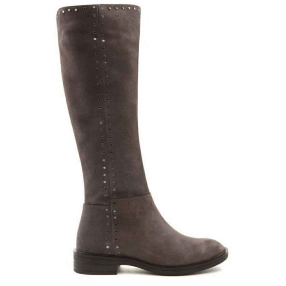 Natural Comfort by Steve Madden Gray Suede Zoe Riding Boot Stud Detail Size 7W